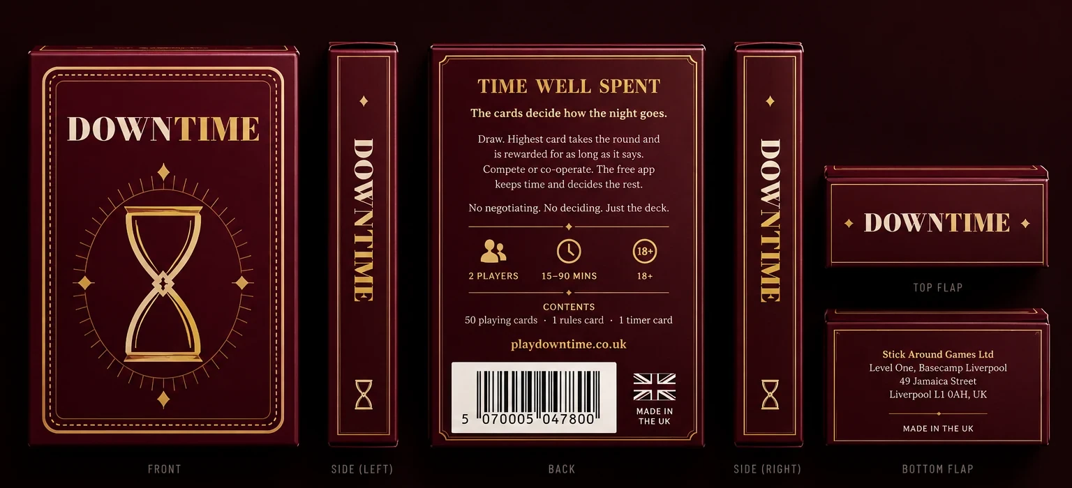 Downtime card game packaging